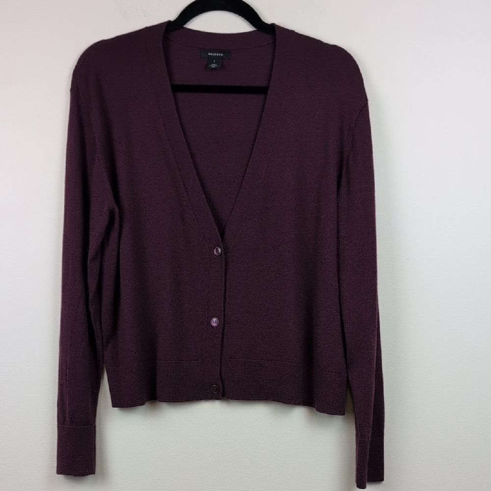 Halogen V-neck Cardigan Sweater Fine Gauge Knit Cropped Size L